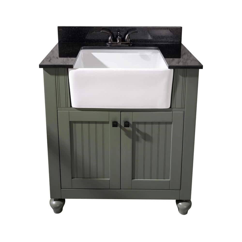 30 Sink Vanity With Black Granite Top, Pewter Green