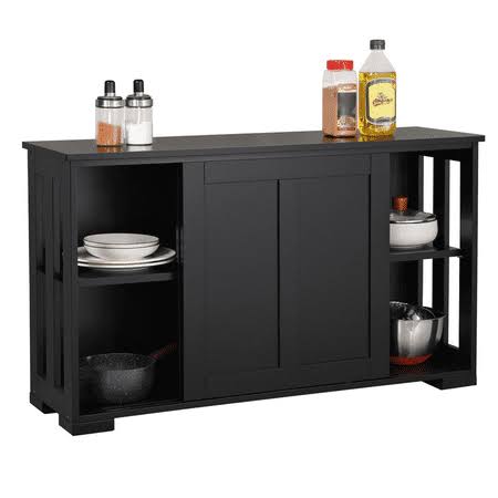 Wooden Buffet Storage Cabinet With Sliding Door Black, Size: 42 Large X 13 W X 24.8 H