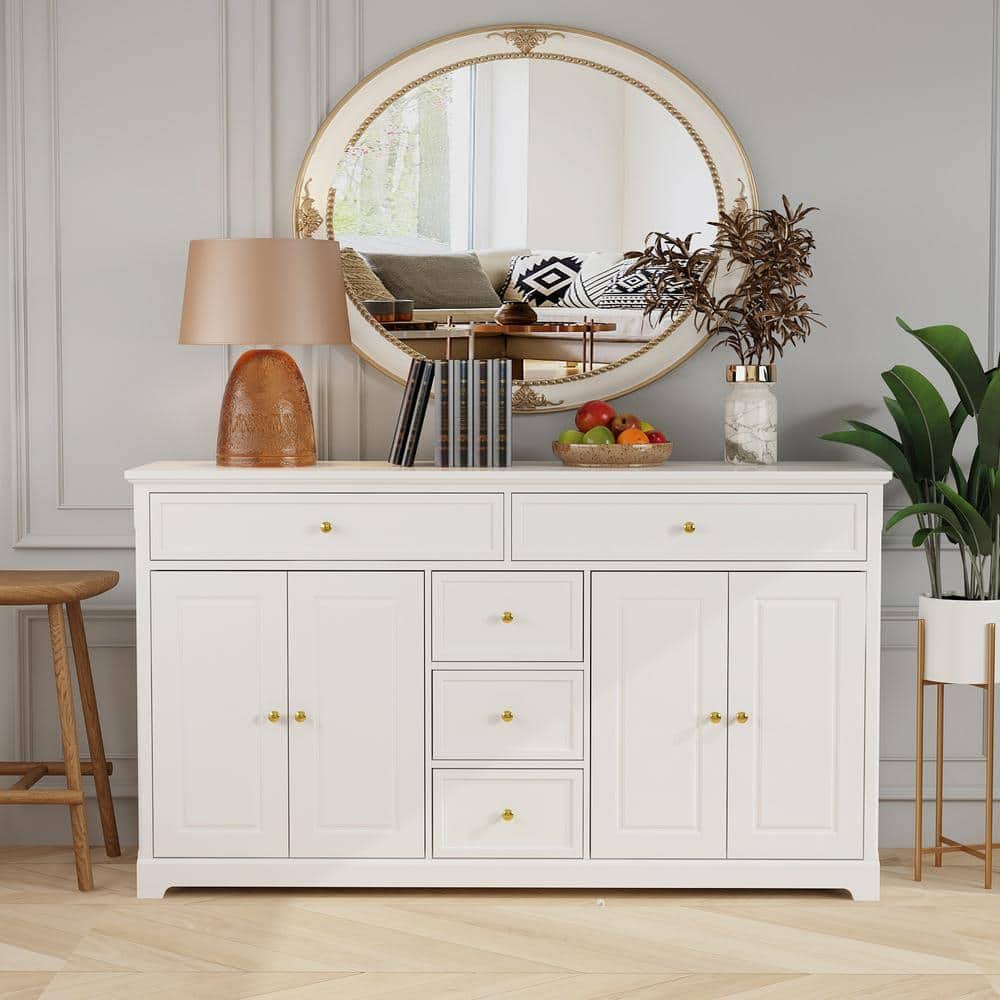 Wooden Sideboard With 2 Large Drawers, 3 Small Drawers And 2 Cab