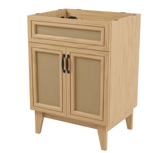 Y Van1009a Javer 24 In. W X 18 In. D X 33 In. H Rattan Modern Farmhouse 2-Shelf Bath Vanity Cabinet Only (Sink Basin Not Included), Oak