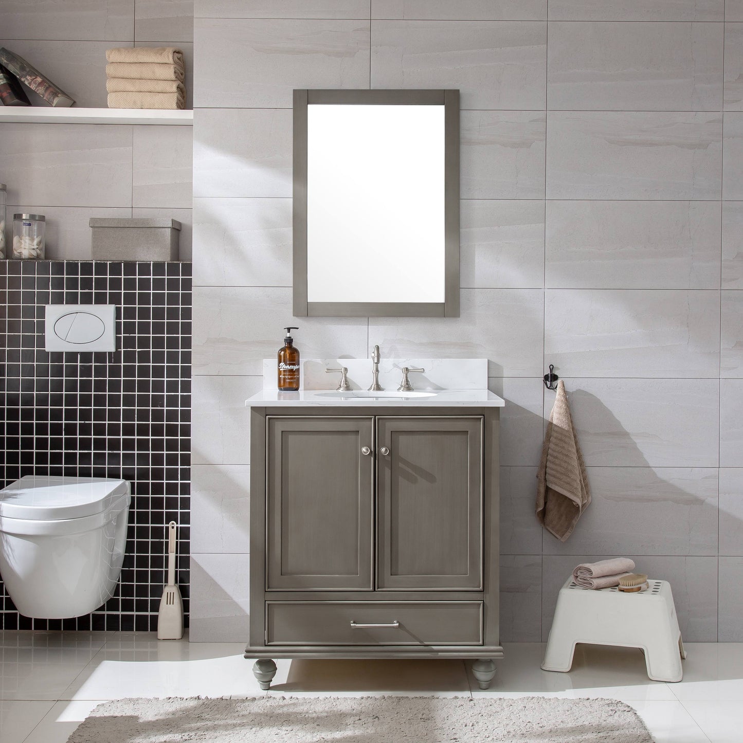 30 Single Bathroom Vanity Sterling Rivers Base Finish: Silver Gray, Top Finish: Carrara White Engineered Stone