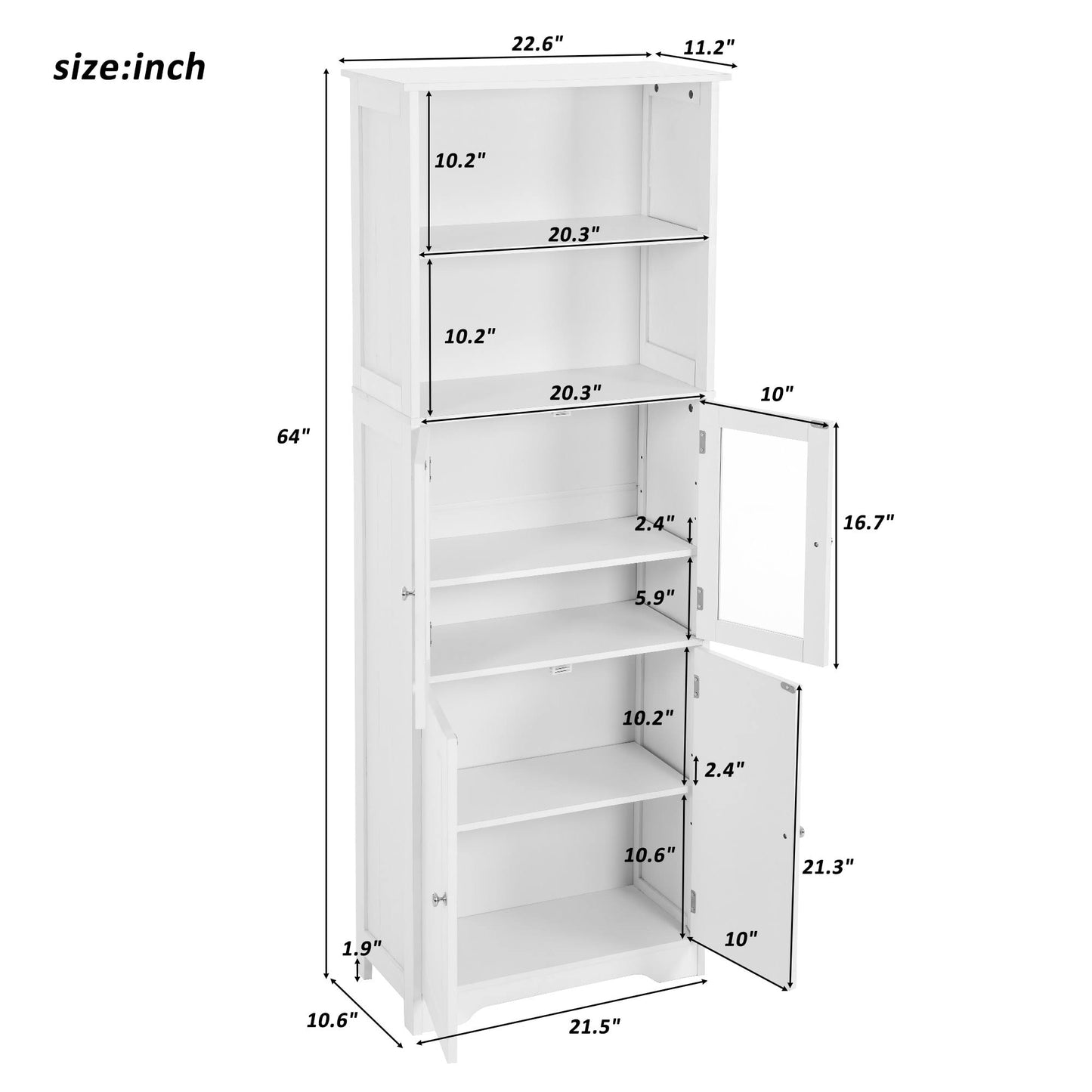 Tall Storage Cabinet With Shelves And Doors - Wood Finish