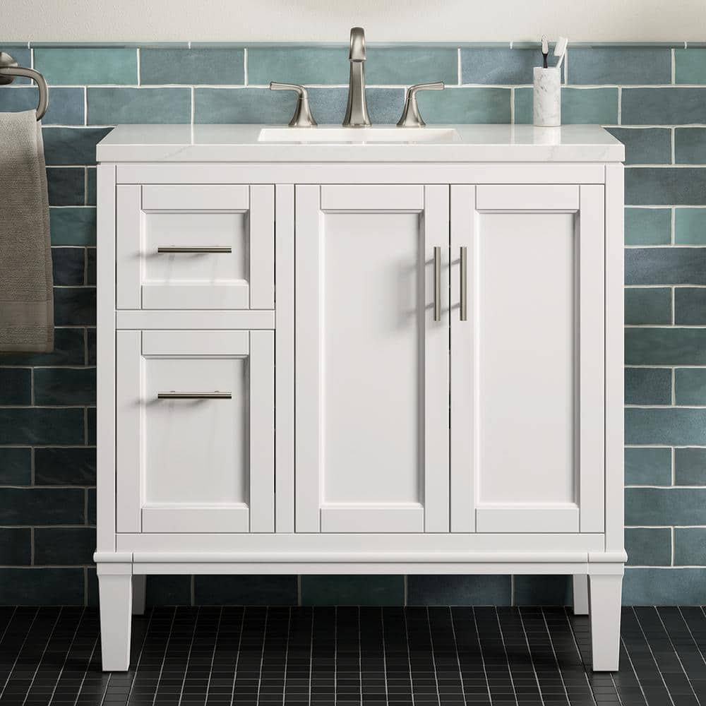 30 In. W X 19.2 In. D X 36.1 In. H Single Sink Freestanding Bath Vanity In Atmos Grey With Quartz Top