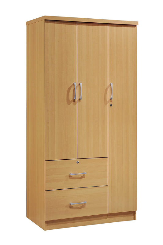 3-Door Armoire With 2-Drawers, 3-Shelves In Chocolate