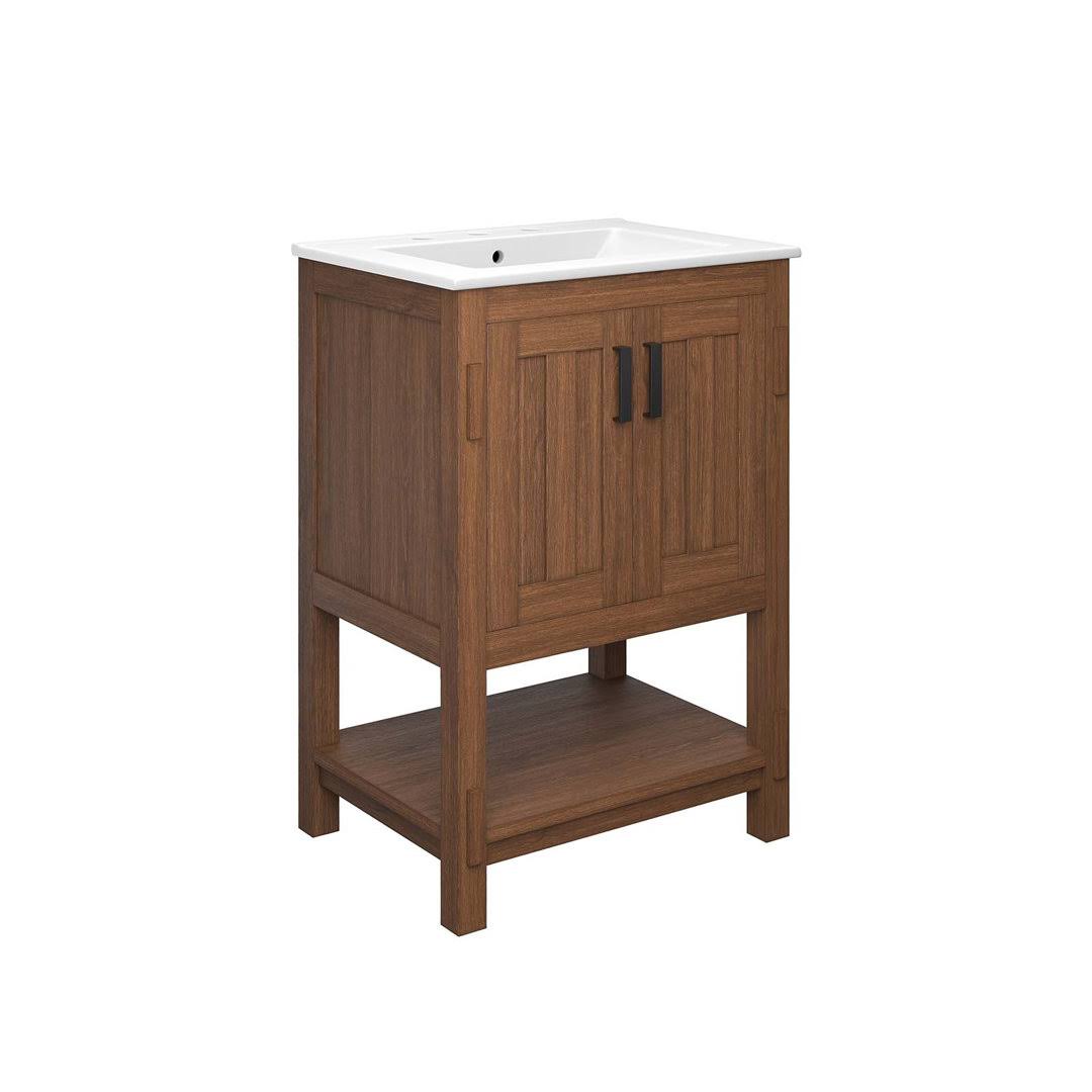 24 Wood Bathroom Vanity Walnut White