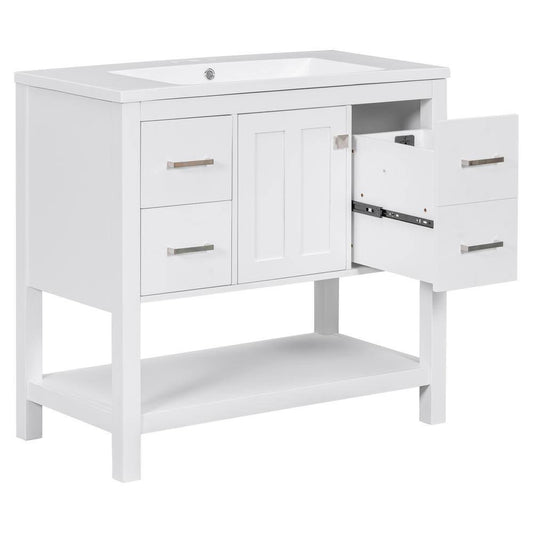 33 In. W X 17.8 In. D X 35.4 In. H Bathroom White Linen Cabinet