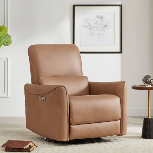 Top Grain Genuine Leather Swivel Power Recliner