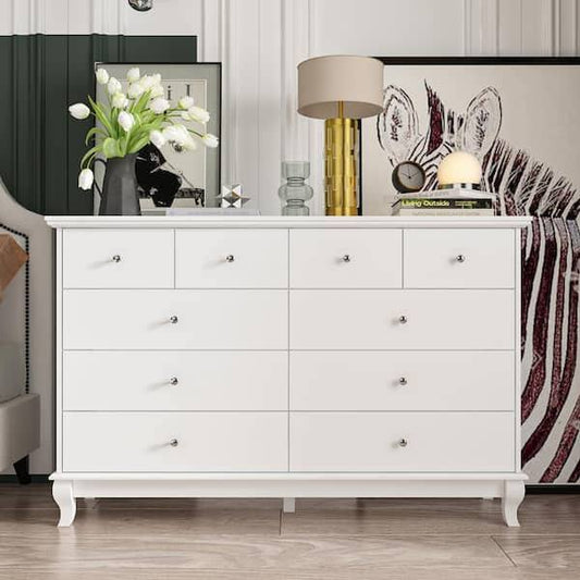 10-Drawers White Wood Chest Of Drawer Accent Storage Cabinet Organizer