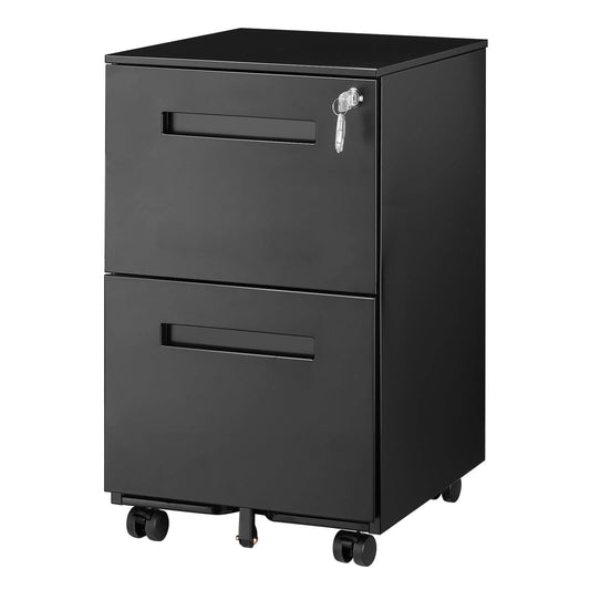 2 Drawer Mobile File Cabinet With Lock & Wheel, Under Desk Rolling Vertical Filing Cabinet, Anti-Tilt Design Home & Office Metal Storage