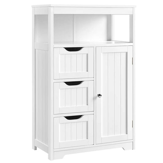 Wooden Bathroom Floor Cabinet Storage Organizer With Drawers White(Navy Blue)