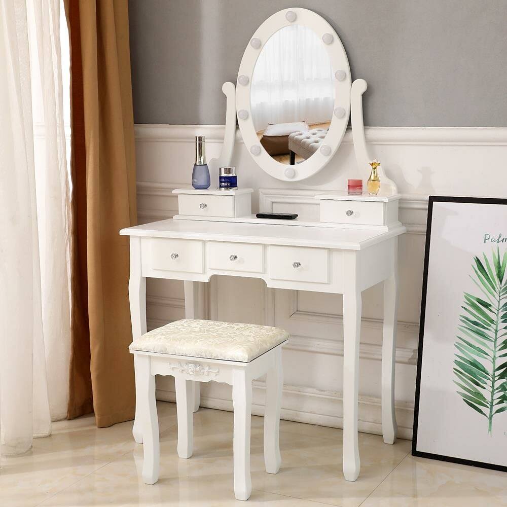 Vanity Set With Stool And Mirror