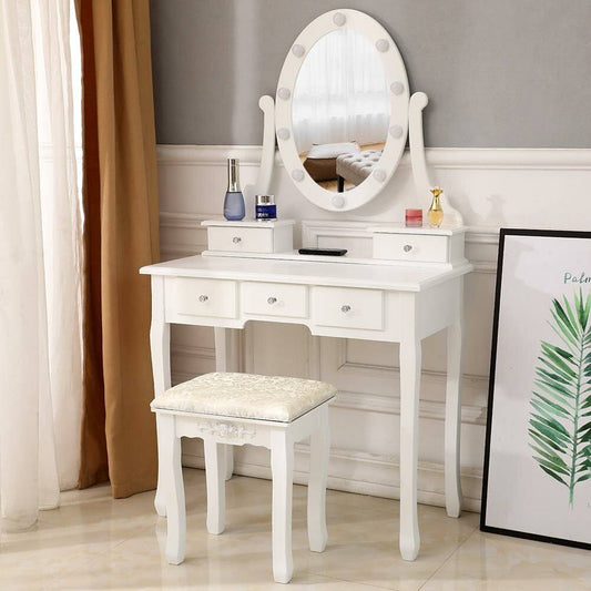 Vanity Set With Stool And Mirror