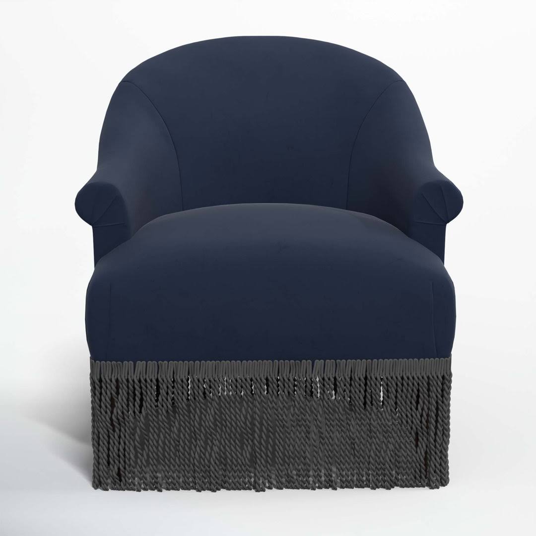 Wingback Chair  Upholstery: Blue Velvet, Fringe Color: Ivory