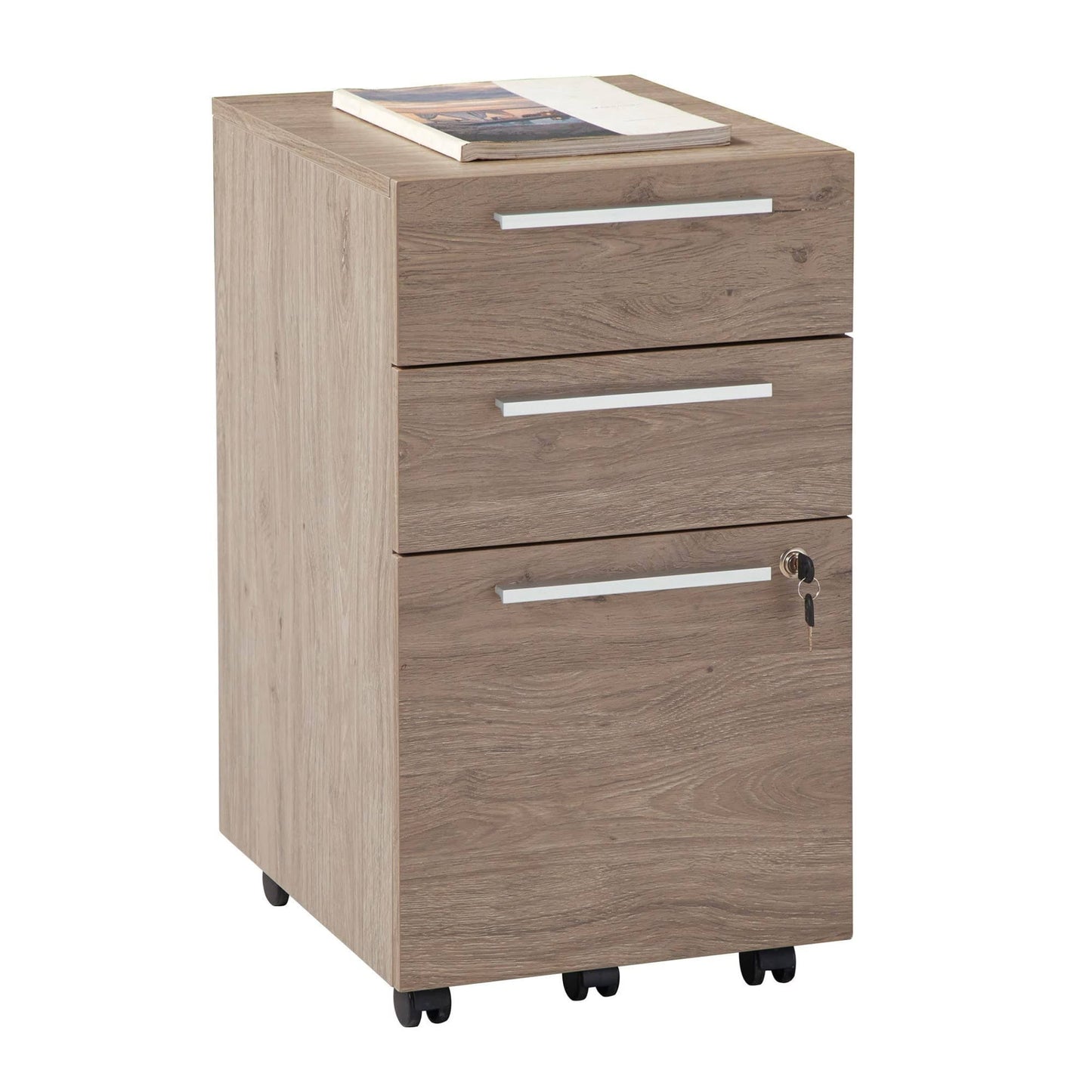 Trezza 19d Vertical 3-Drawer Mobile File Cabinet, Light Oak