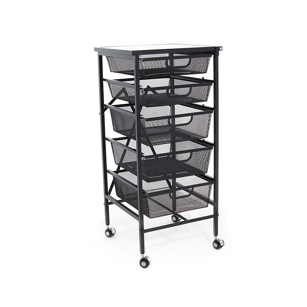 Wheeled Foldable 5-Drawer Storage Caddy Cart Turquoise