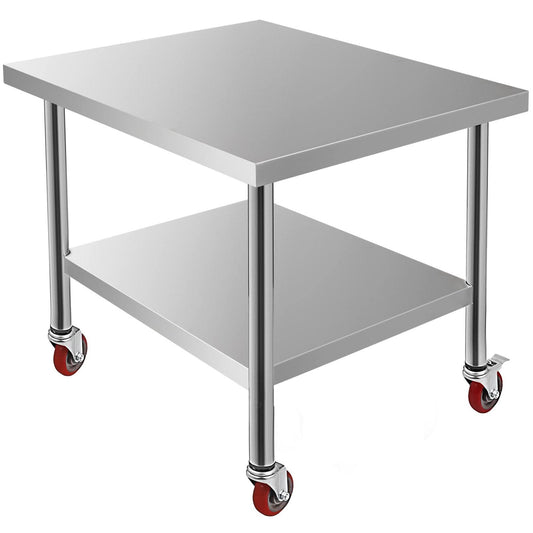 24 X 18 X 34 Inches Stainless Steel Work Table 3-Stage Adjustable Shelf With 4 Wheels Heavy Duty Commercial Food Prep Worktable With Brake For