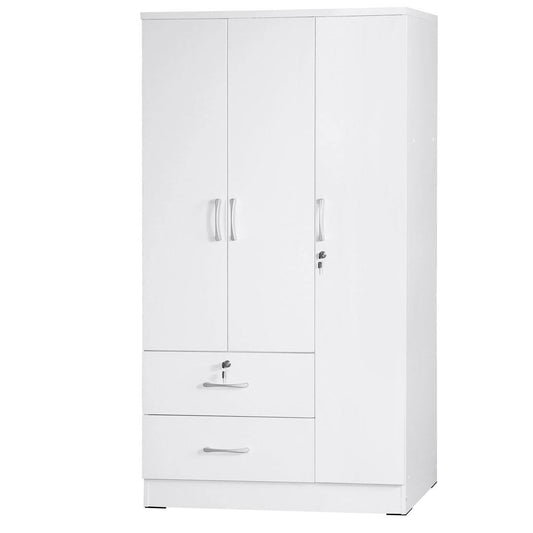 3 Doors Wardrobe, 2 Drawers, 1 Lock - 36w Color: Black