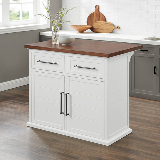 Wood Top Kitchen Island White/Walnut - Crosley