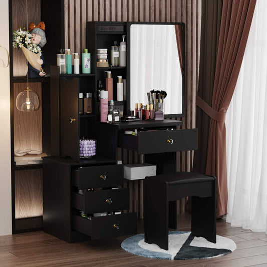 Wood Sliding Big Mirror Makeup Vanity Sets Dresser Table Sets Wi