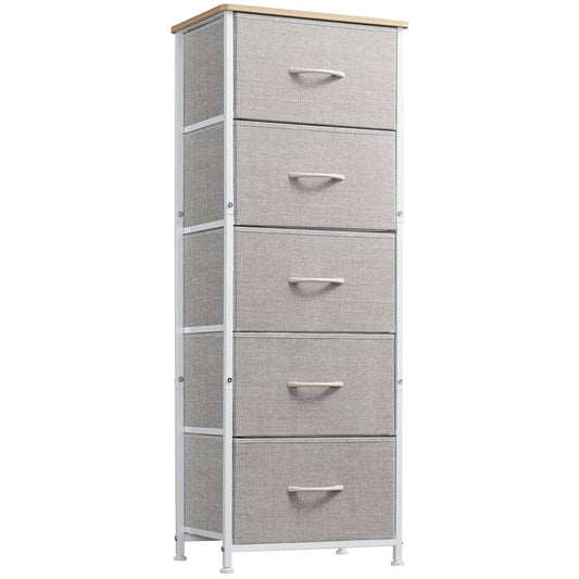 Tall Dresser For Bedroom With 5 Drawers, Storage Chest Of Drawers With Removable Fabric Bins For Closet Bedside Nursery Laundry Living Room