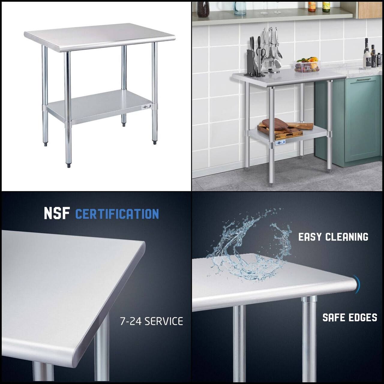 Work Table With Backsplash - Nsf Stainless Steel Prep Table