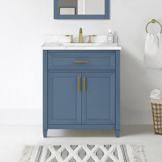 + Roth Lancashire 30-In Chambray Blue Undermount Single Sink Bathroom Vanity With White Engineered Stone Top Marble | Lancashire-30cb