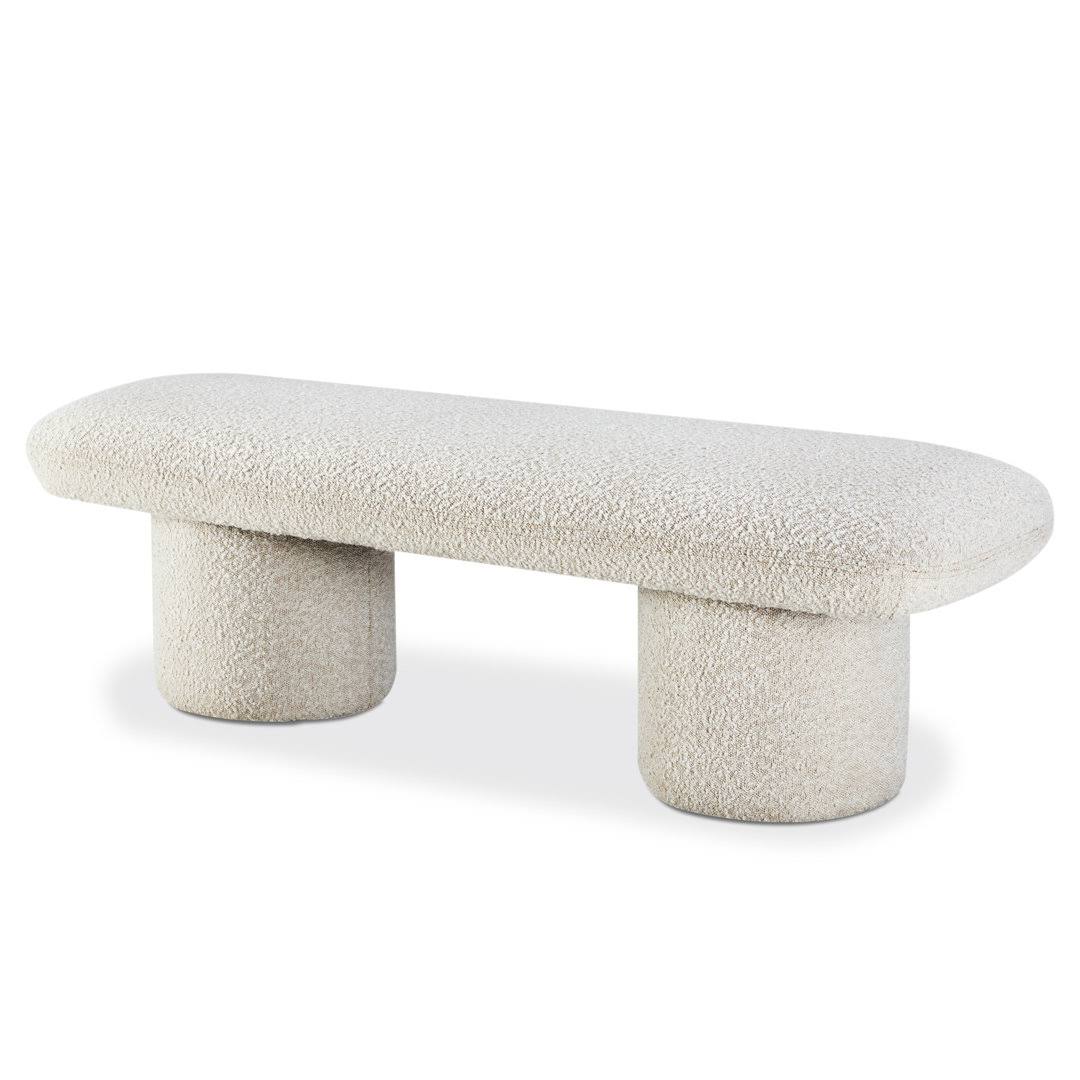 White Boucle Fabric Upholstered Bench  Upholstery Color: Ivory White Boucle