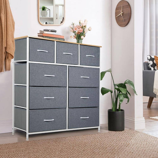 Tall Dresser For Bedroom With 9 Drawers, Storage Dresser Organizer Unit, Fabric Dresser For Bedroom, Closet, Chest Of Drawers With Fabric