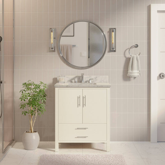 30 Single Bathroom Vanity Set  Base Finish: Sage Green, Top Finish: Carrara Marble