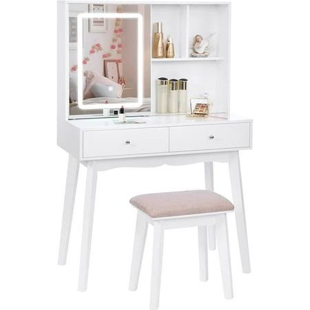 Vanity Desk With Mirror And Lights, Makeup Vanity With Lights, White Vanity Set, Makeup Desk With 3 Color Lighting, Vanity Table With