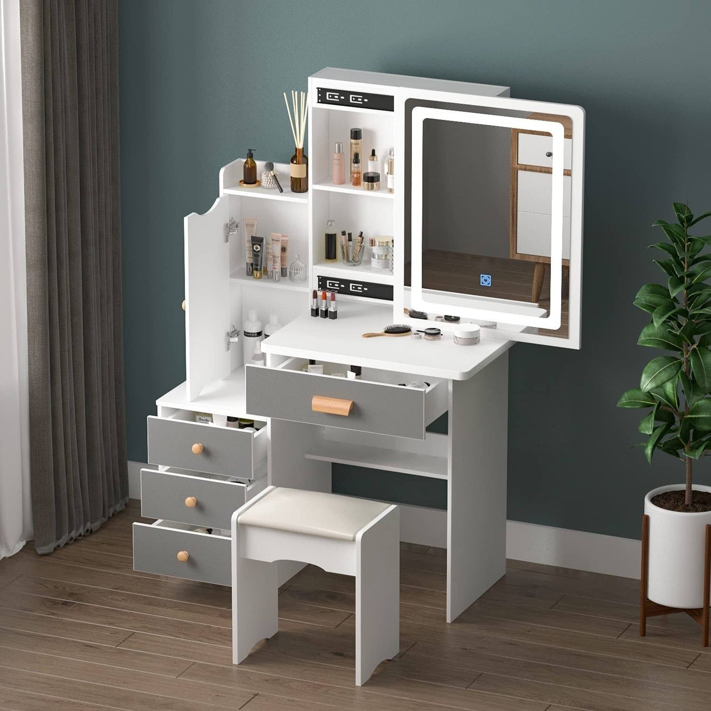 Vanity Desk With Mirror And Lights And Drawers Vanity Mirror W