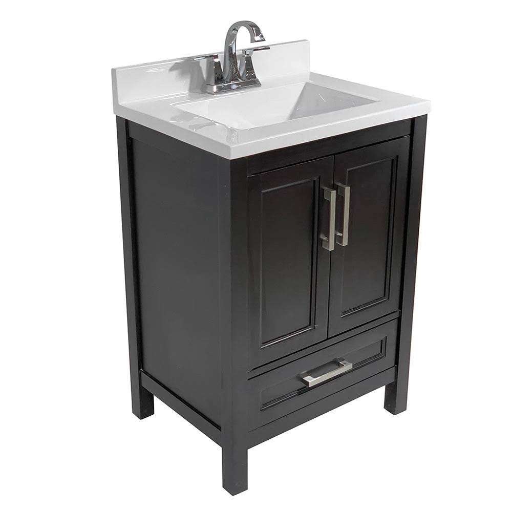 25 In. Bath Vanity With Cultured Marble Vanity Top - White Top With Backsplash - Espresso