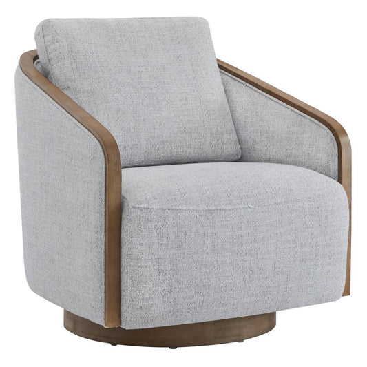 Upholstered Swivel Barrel Chair Fabric: Prestige Ivory Basketweave