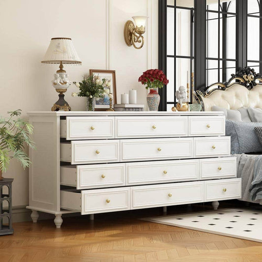 Wooden 63 In. Width Wooden 12 Drawer Dresser Storage Cabinet Console With Wooden Legs European Style