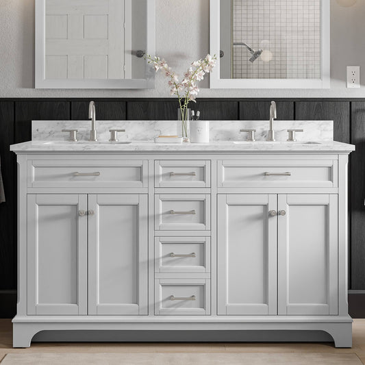 + Roth Roveland 60-In Light Gray Undermount Double Sink Bathroom Vanity With Carrara Natural Marble Top | 2026va-60-242-900l