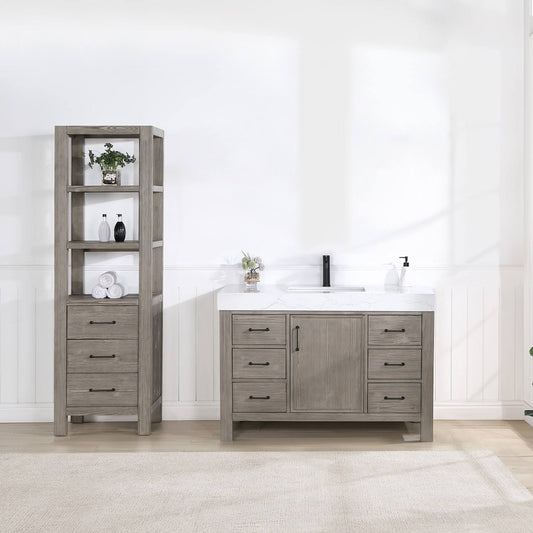 36 Bathroom Vanity In Fir Wood Brown With Composite Top In Lightning White