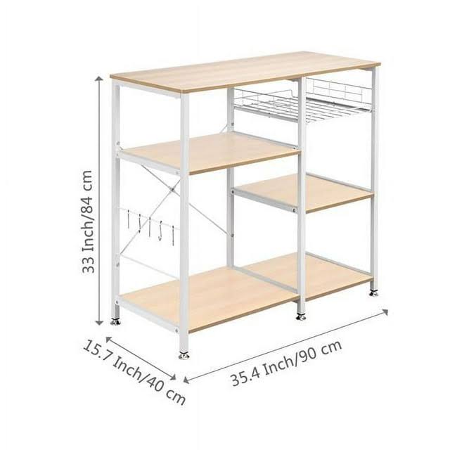 3-Tier Kitchen Island Cart Bakers Rack- White Maple