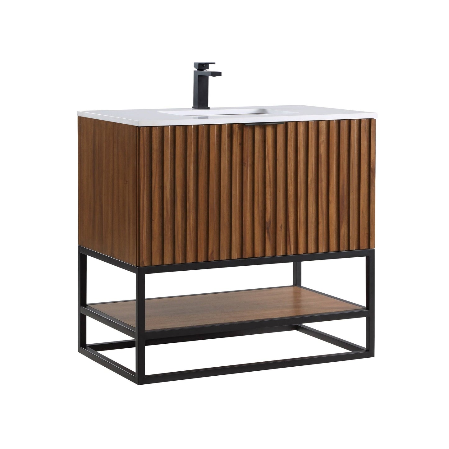 Terra 30 Bathroom Vanity - Walnut-Satin Brass With Carrara Marble