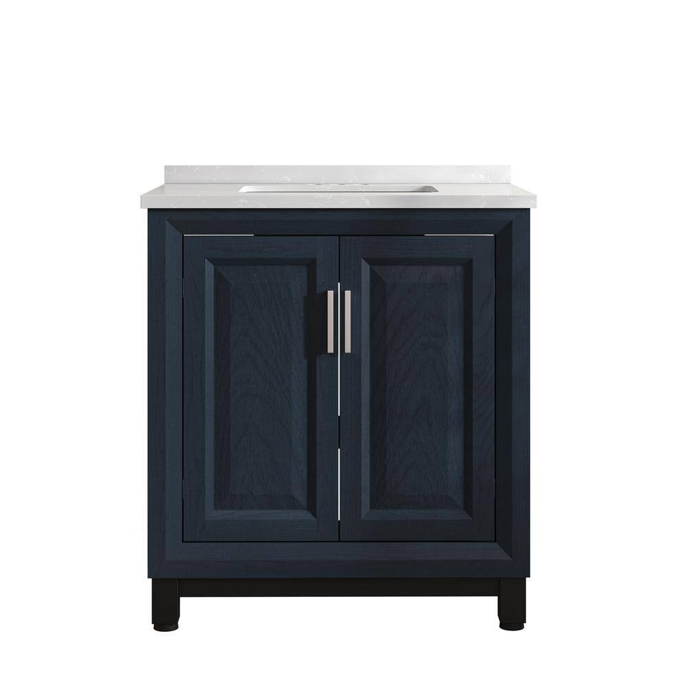 30 Freestanding Vanity With Marble Top And Storage Cabinet - Navy