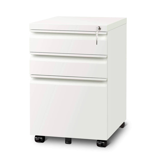 3 Drawer Mobile File Cabinet With Lock, White