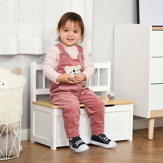 Wooden Kids Toy Storage Box With Seat Bench, Organizer Safety