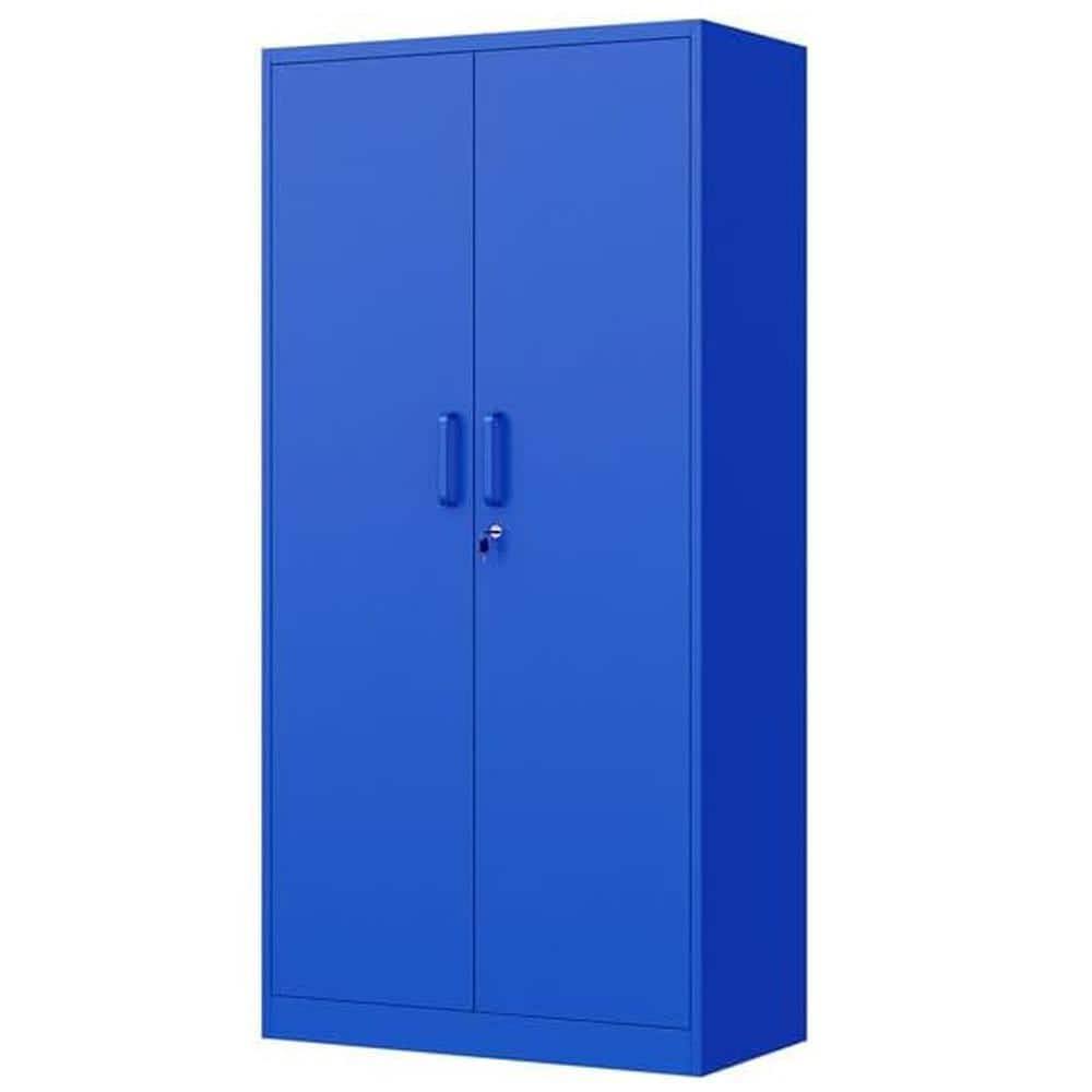 31.5 In. W X 70.87 In. H X 15.7 In. D Adjustable 4 Shelves Steel Garage Freestanding Cabinet With 2-Doors In Blue