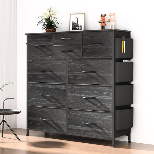 10 Drawer Dresser, Chest Of Drawers For Bedroom With Side Pockets And Hooks, Black, Adult Unisex, Size: Large