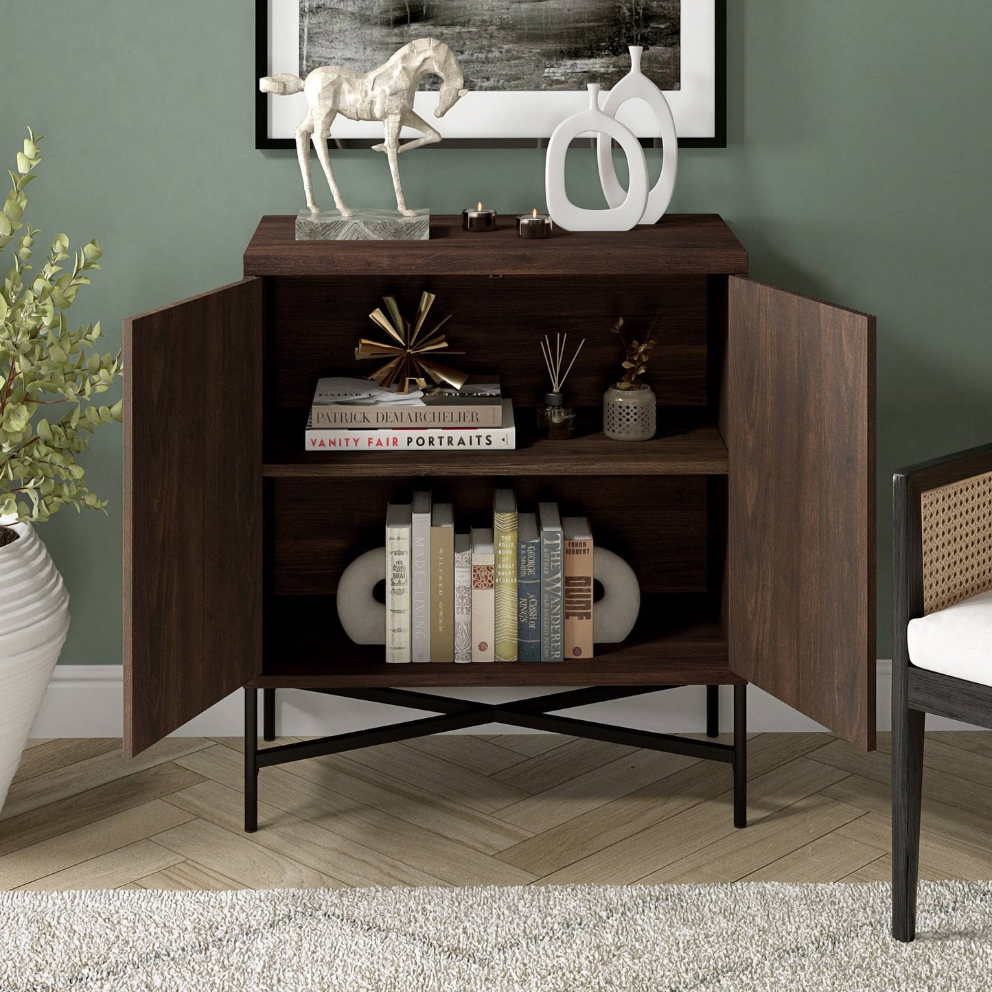 28 In. Alder Brown Rectangular Accent Cabinet