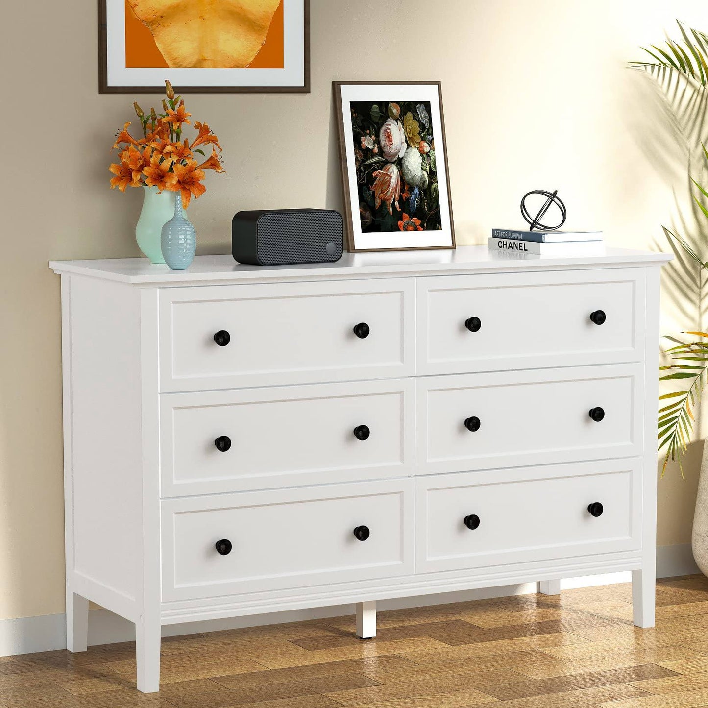 White Dresser, Modern Dresser For Bedroom, 6 Drawer Double Dresser With Metal Handles, Dresser For Hallway, Entryway