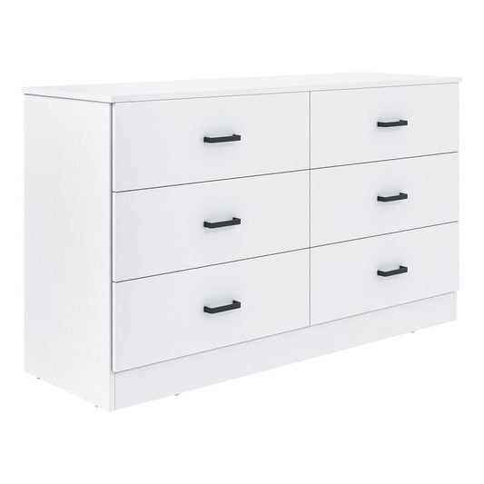 Wood Dresser For Bedroom, 6 Drawer Double Dresser With Metal Handles, Sturdy And Modern Chest Of Drawers (White)