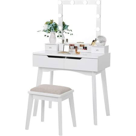 Vanity Set With Lighted Mirror White Finish Vanity Desk Fst10w