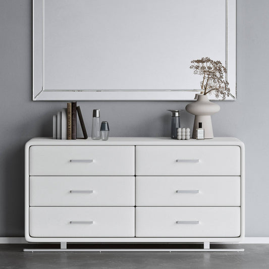 Vetro Accent Chest In White Leatherette With Six Soft-Close Drawers