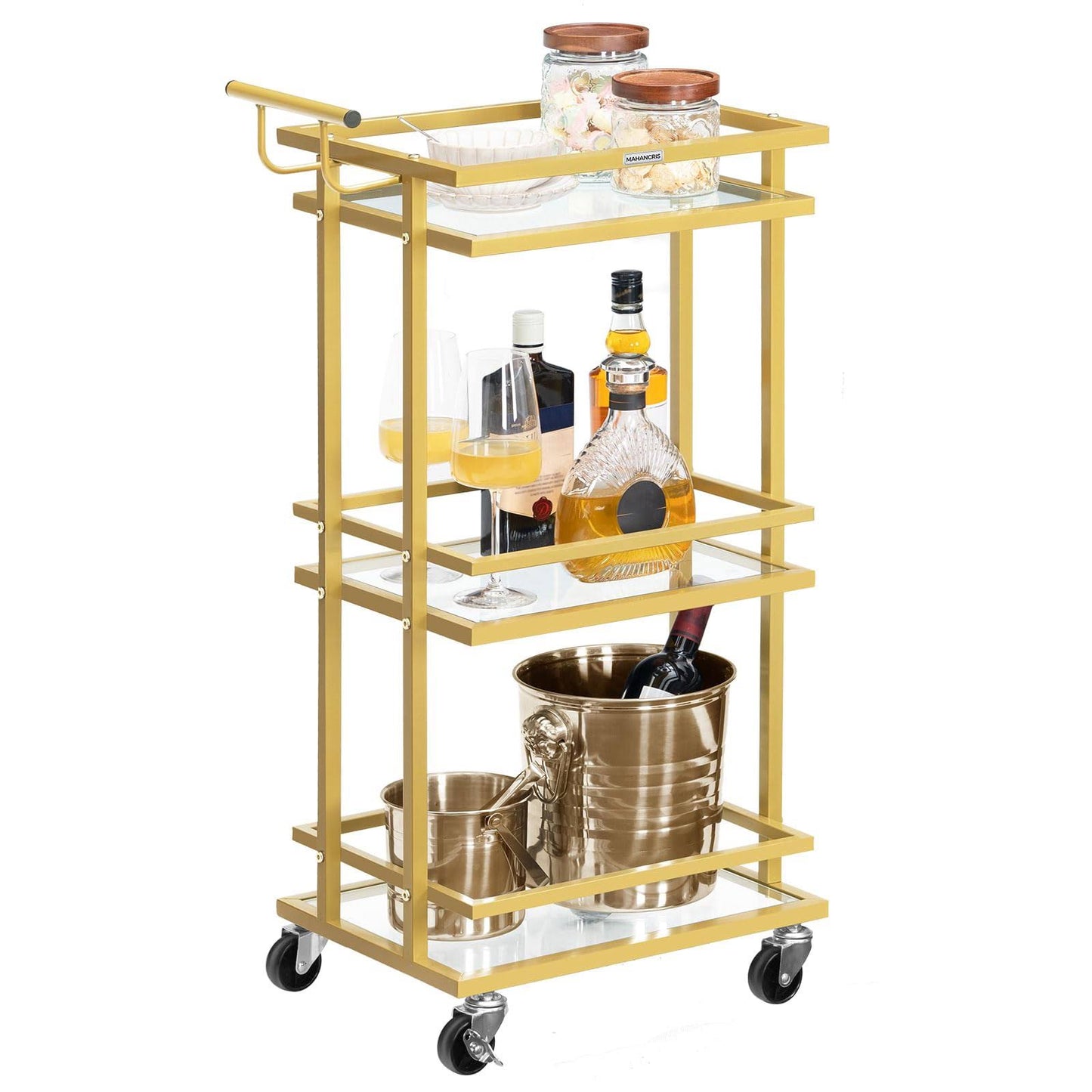 3 Tier Bar Cart For Home, Utility Kitchen Storage Island Serving Cart On Wheels, Rolling Drink Beverage Cart, Home Serving Cart, For