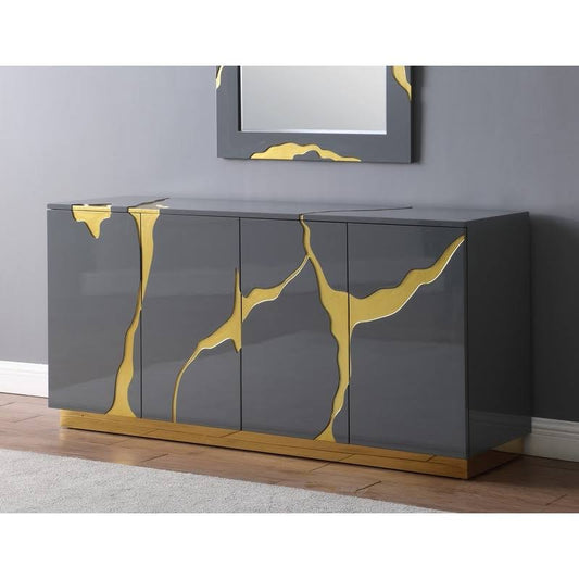 Wood Sideboard With Gold Accents In Black